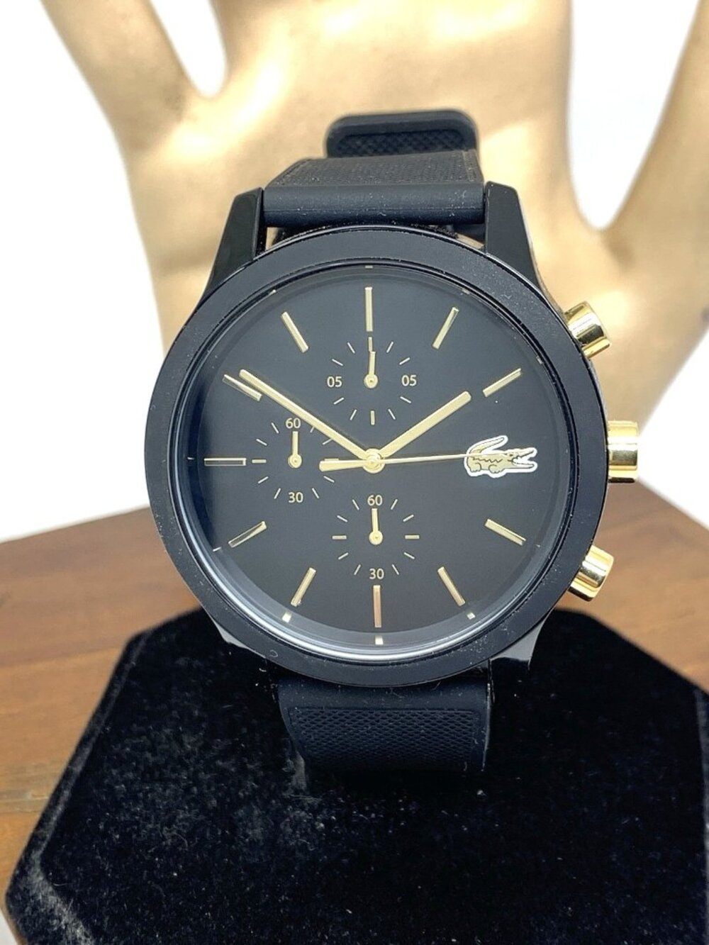Lacoste Men's Watch 2011012 Quartz Chronograph Black Dial Rubber Strap 44mm